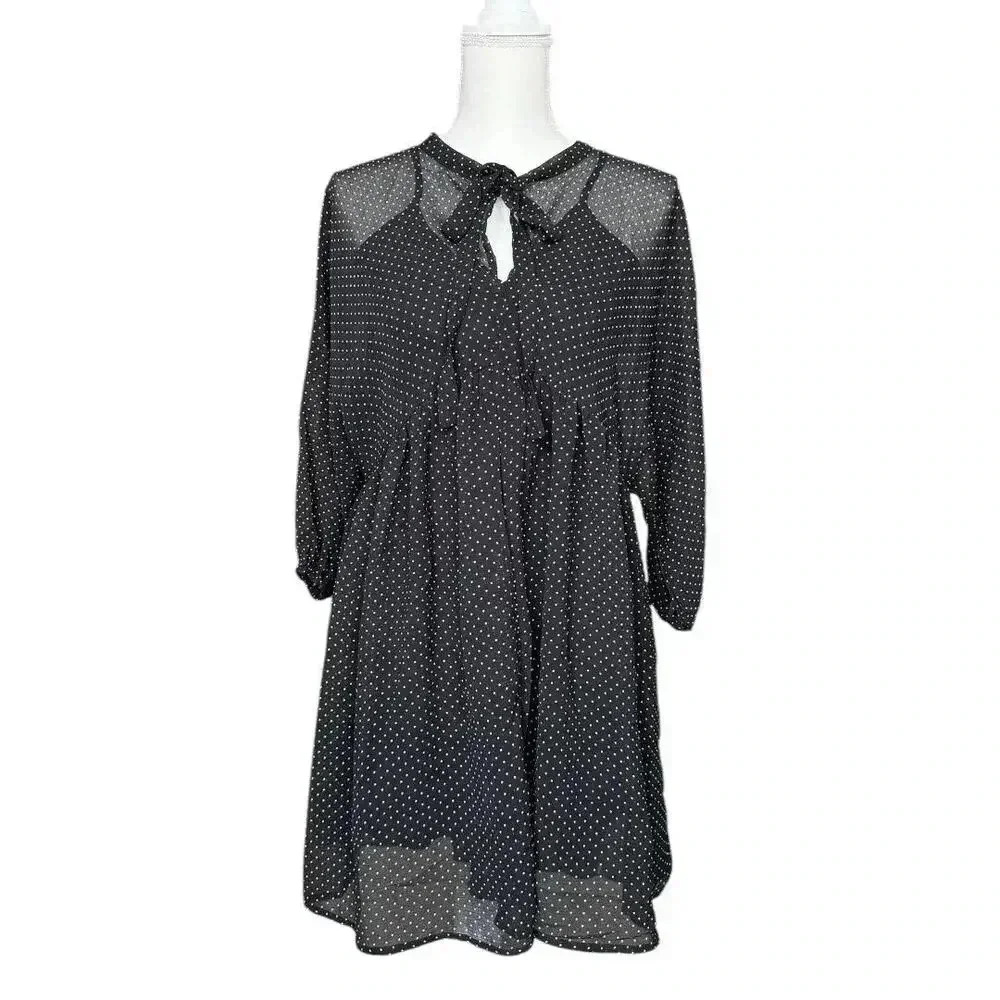 NWT - Hayden Black and White Polka Dot Dress with Tie Front - Size S